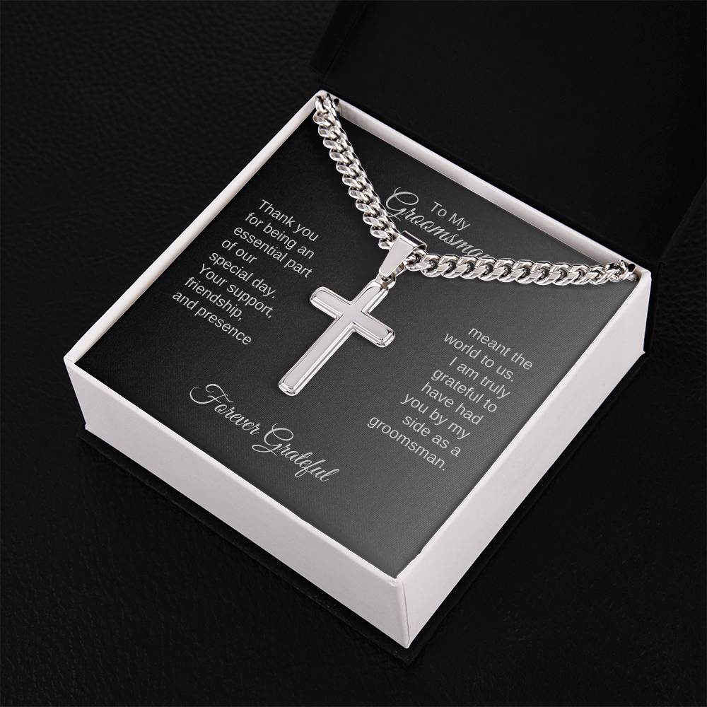 Groomsmen Thank You Gifts, Presents for Best Man and Groomsmen, Engraved Cross Cuban Chain Necklace