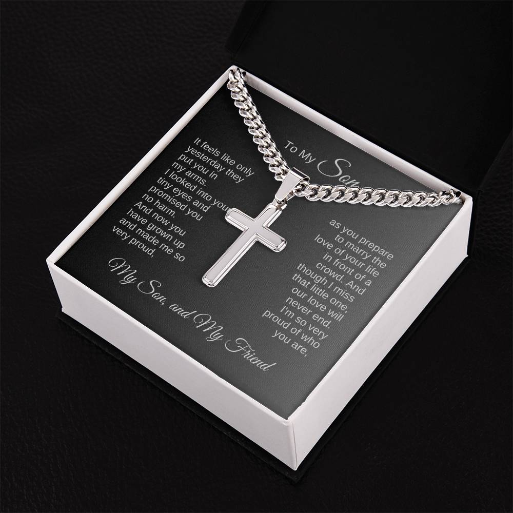 To My Son on Your Wedding Day, Engraved Cross Necklace, Gift for Son on Wedding Day