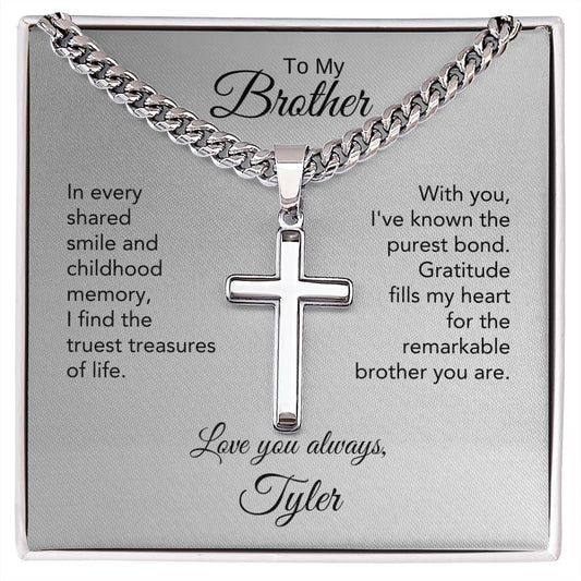 Brother Gifts Great Presents for Your Brother Custom Engraved Cross Necklace - MKT Custom Jewelry