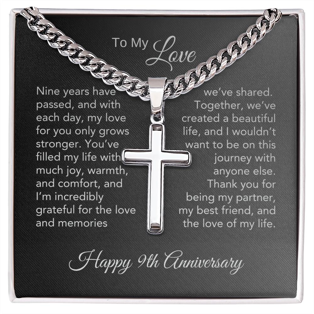 9th Anniversary Gift for Him 9th Wedding Anniversary Gift for Man, Engraved Cross Necklace