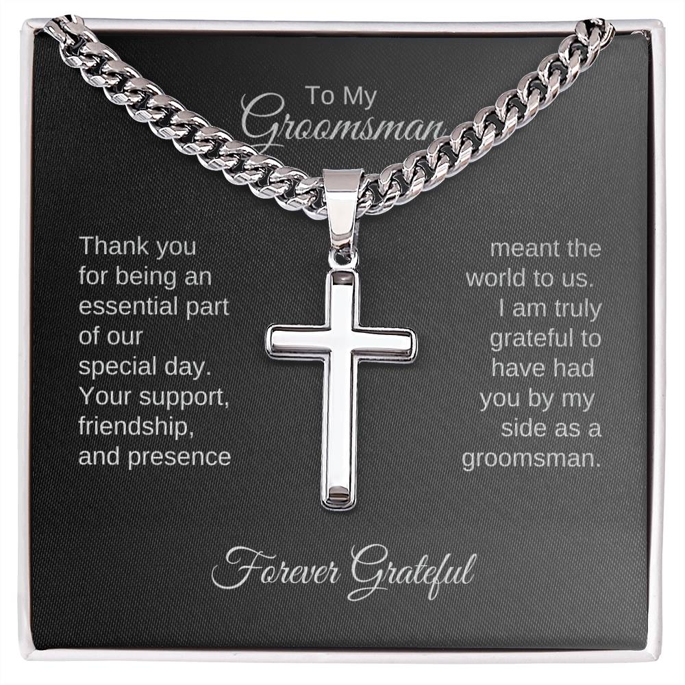 Groomsmen Thank You Gifts, Presents for Best Man and Groomsmen, Engraved Cross Cuban Chain Necklace