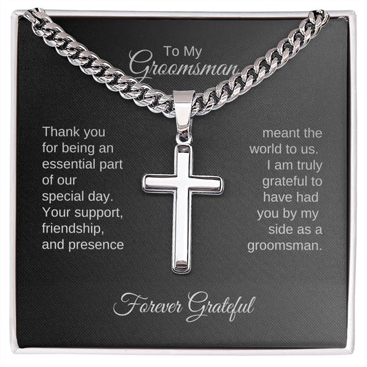 Groomsmen Thank You Gifts, Presents for Best Man and Groomsmen, Engraved Cross Cuban Chain Necklace