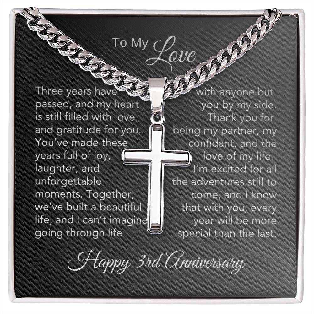 3rd Anniversary Gifts for Men Third Anniversary Gift for Him, Engraved Cross Necklace