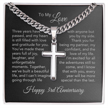 3rd Anniversary Gifts for Men Third Anniversary Gift for Him, Engraved Cross Necklace