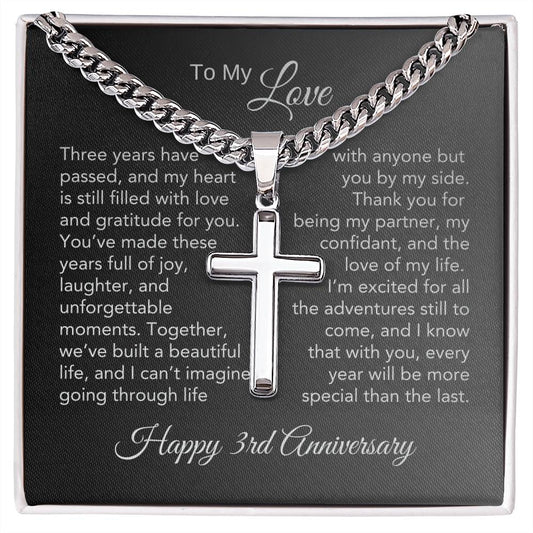 3rd Anniversary Gifts for Men Third Anniversary Gift for Him, Engraved Cross Necklace