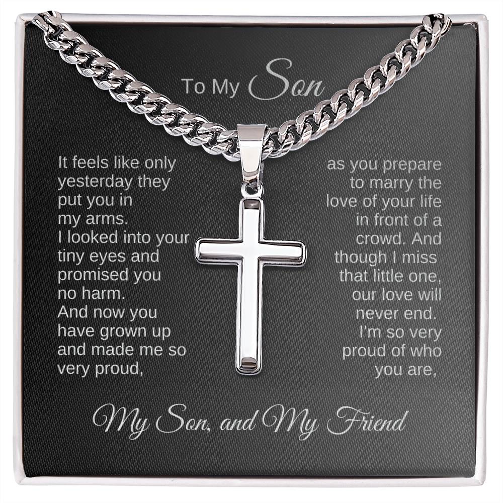 To My Son on Your Wedding Day, Engraved Cross Necklace, Gift for Son on Wedding Day