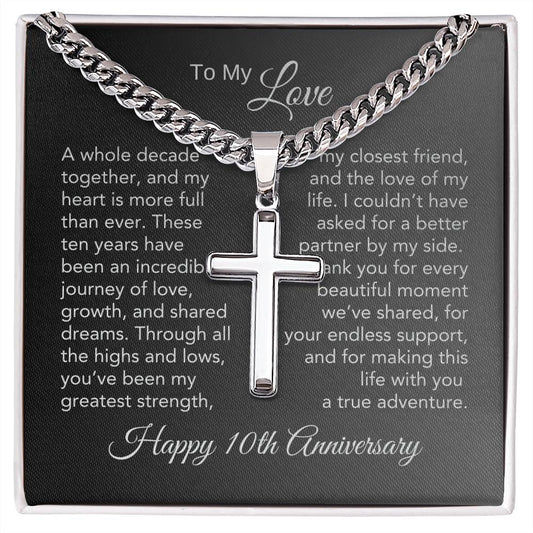 10th Anniversary Gifts for Men 10 Year Anniversary Gift Ideas for Him, Engraved Cross Necklace