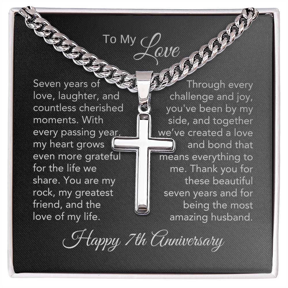 7th Anniversary Gift for Him 7 Year Anniversary Gift Ideas, Engraved Cross Necklace