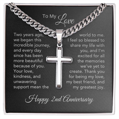 2nd Anniversary Gift for Him Second Anniversary Gift for Him, Engraved Cross Necklace