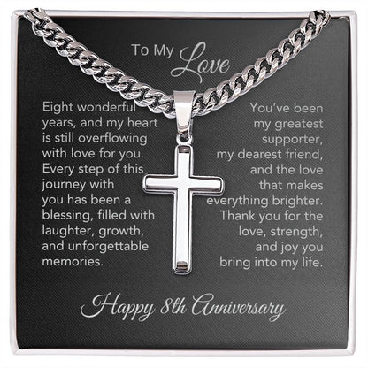 8th Anniversary Gifts Men 8th Anniversary Gift for Him, Engraved Cross Necklace