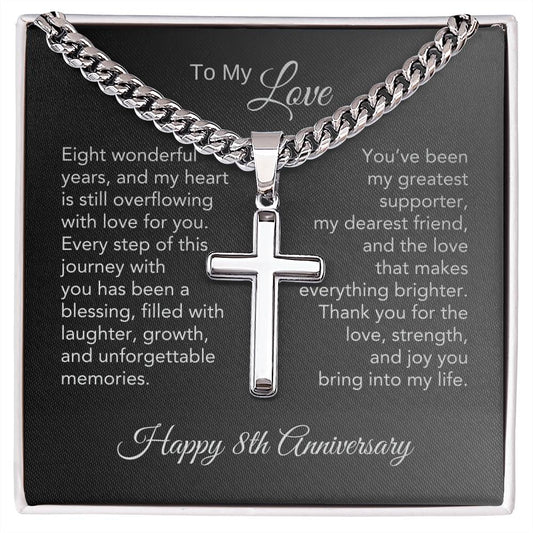 8th Anniversary Gifts Men 8th Anniversary Gift for Him, Engraved Cross Necklace