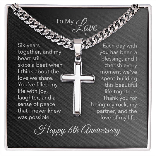 6th Anniversary Gift for Him 6 Year Anniversary Gifts for Him, Engraved Cross Necklace