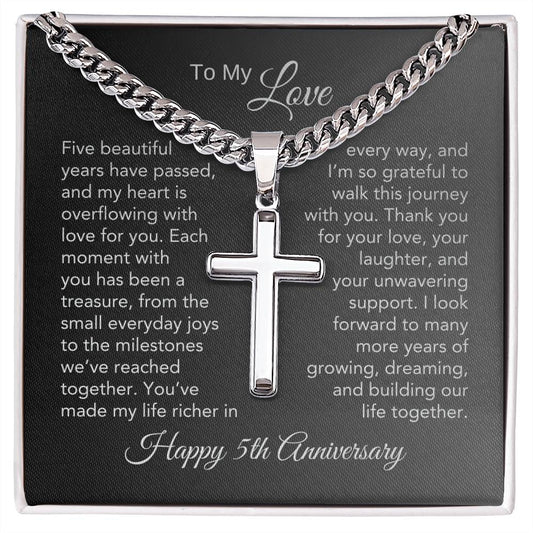 5 Year Anniversary Present for Him 5th Year Anniversary Gifts for Him, Engraved Cross Necklace