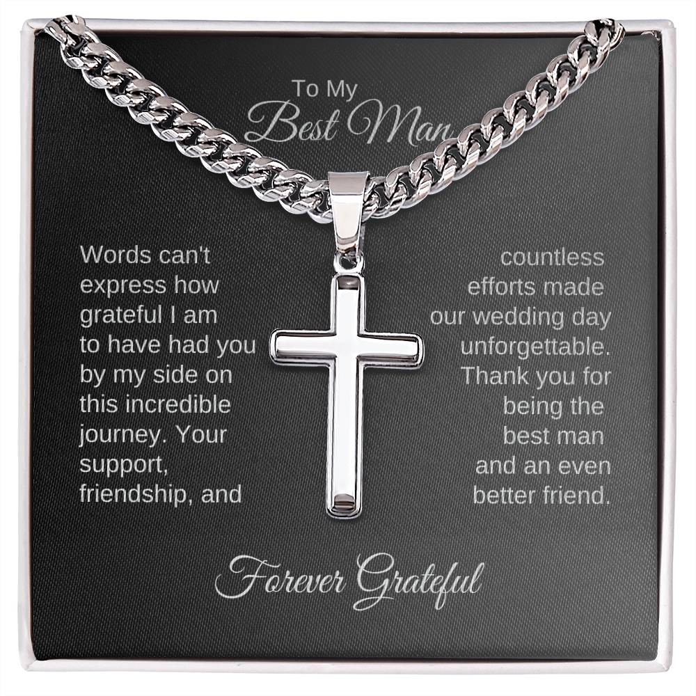 Best Man Gift, Best Man Present Ideas, Presents for Best Man and Groomsmen, Engraved Cross Cuban Chain Necklace