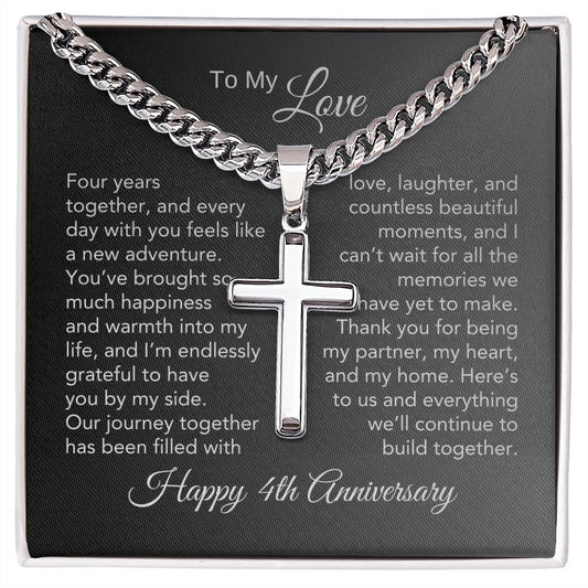 4th Year Anniversary Gift for Him Four Year Anniversary Gifts for Him, Engraved Cross Necklace