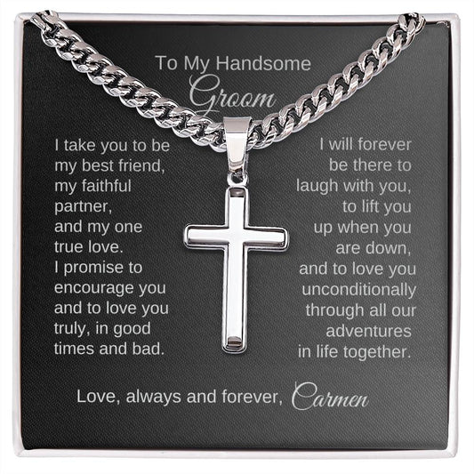 To My Groom Gift From Bride Engraved Cross Necklace Wedding Planning Gift for Groom