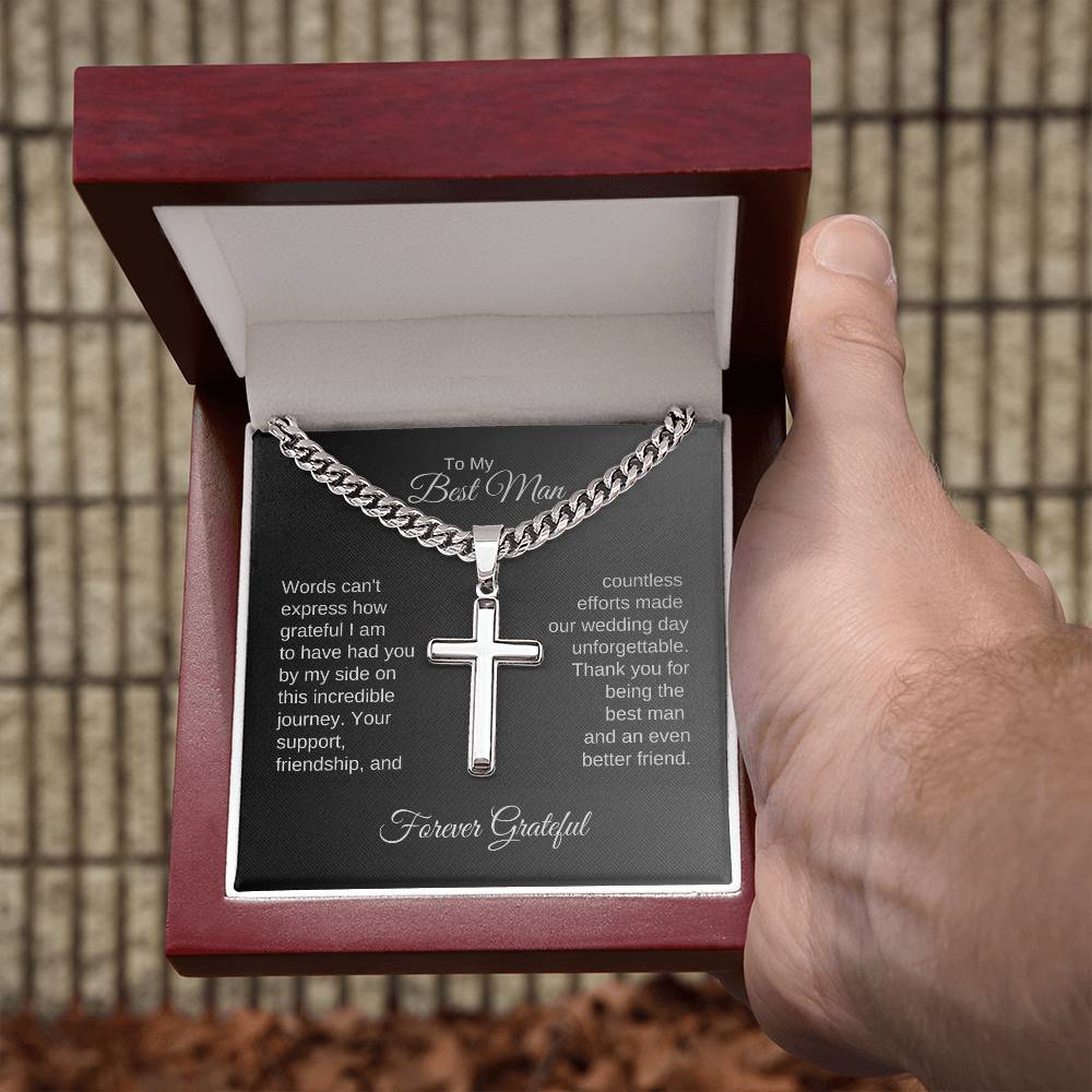 Best Man Gift, Best Man Present Ideas, Presents for Best Man and Groomsmen, Engraved Cross Cuban Chain Necklace