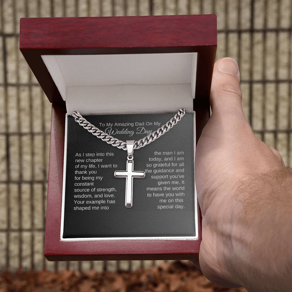 Father of the Groom Gift From Groom, Gifts for Grooms Dad, Engraved Cross Necklace