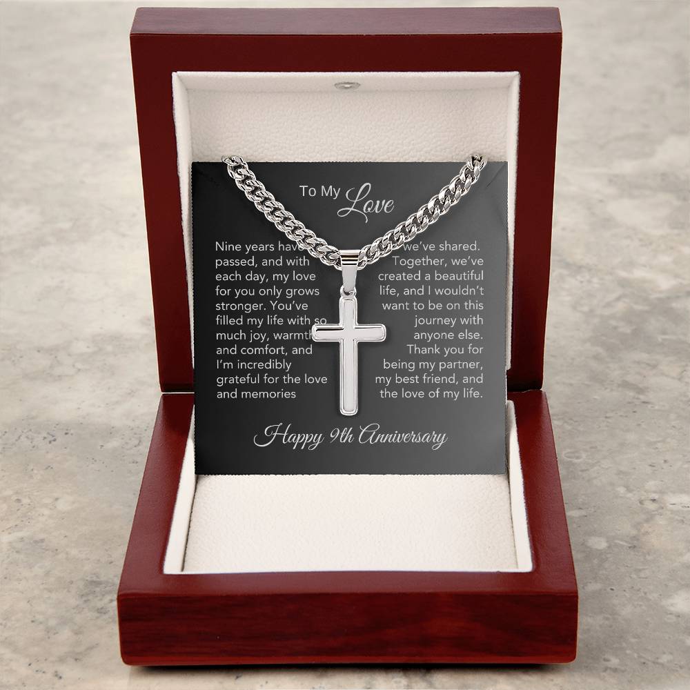 9th Anniversary Gift for Him 9th Wedding Anniversary Gift for Man, Engraved Cross Necklace