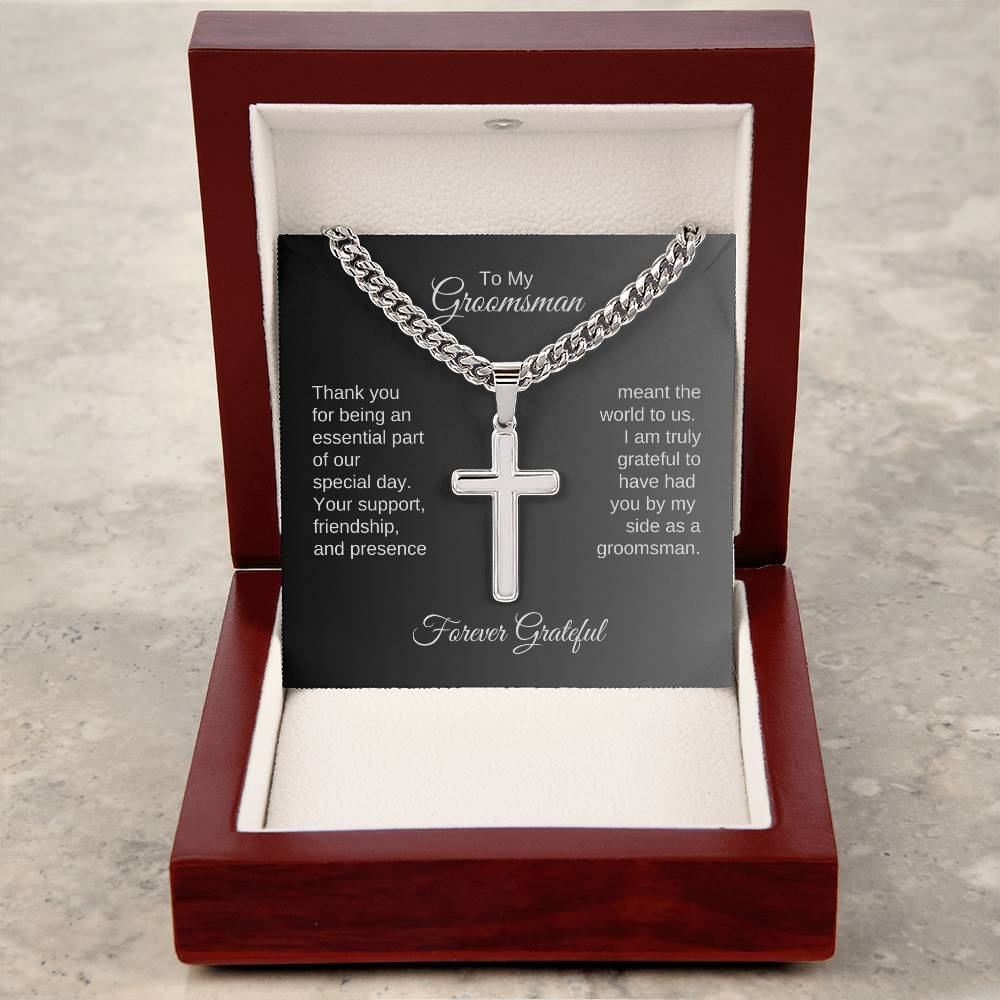 Groomsmen Thank You Gifts, Presents for Best Man and Groomsmen, Engraved Cross Cuban Chain Necklace