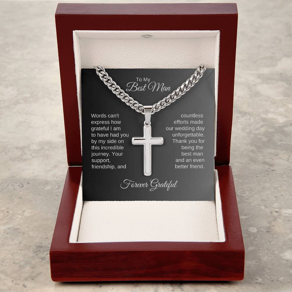 Best Man Gift, Best Man Present Ideas, Presents for Best Man and Groomsmen, Engraved Cross Cuban Chain Necklace