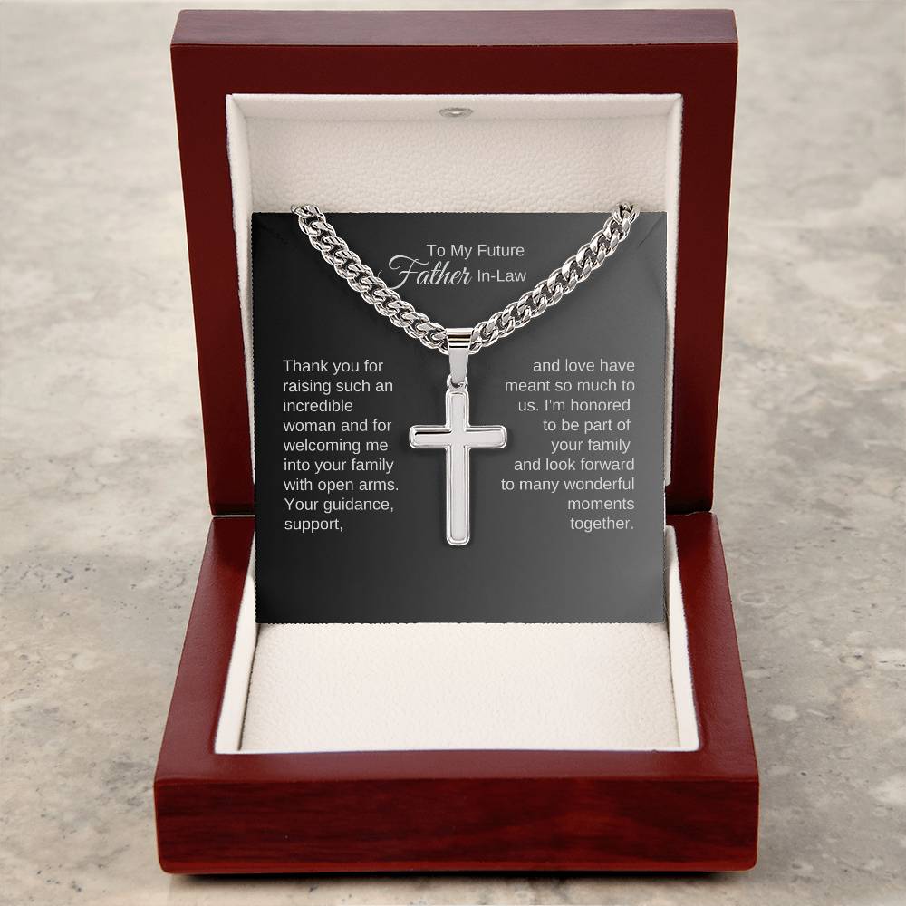 Father of the Bride Gifts from Groom, Future Father-In-Law, Engraved Cross Cuban Chain Necklace