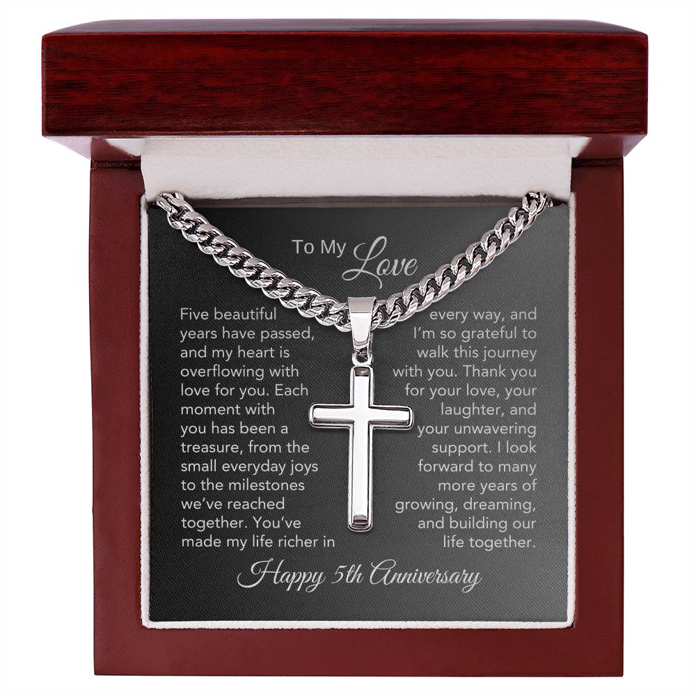 5 Year Anniversary Present for Him 5th Year Anniversary Gifts for Him, Engraved Cross Necklace