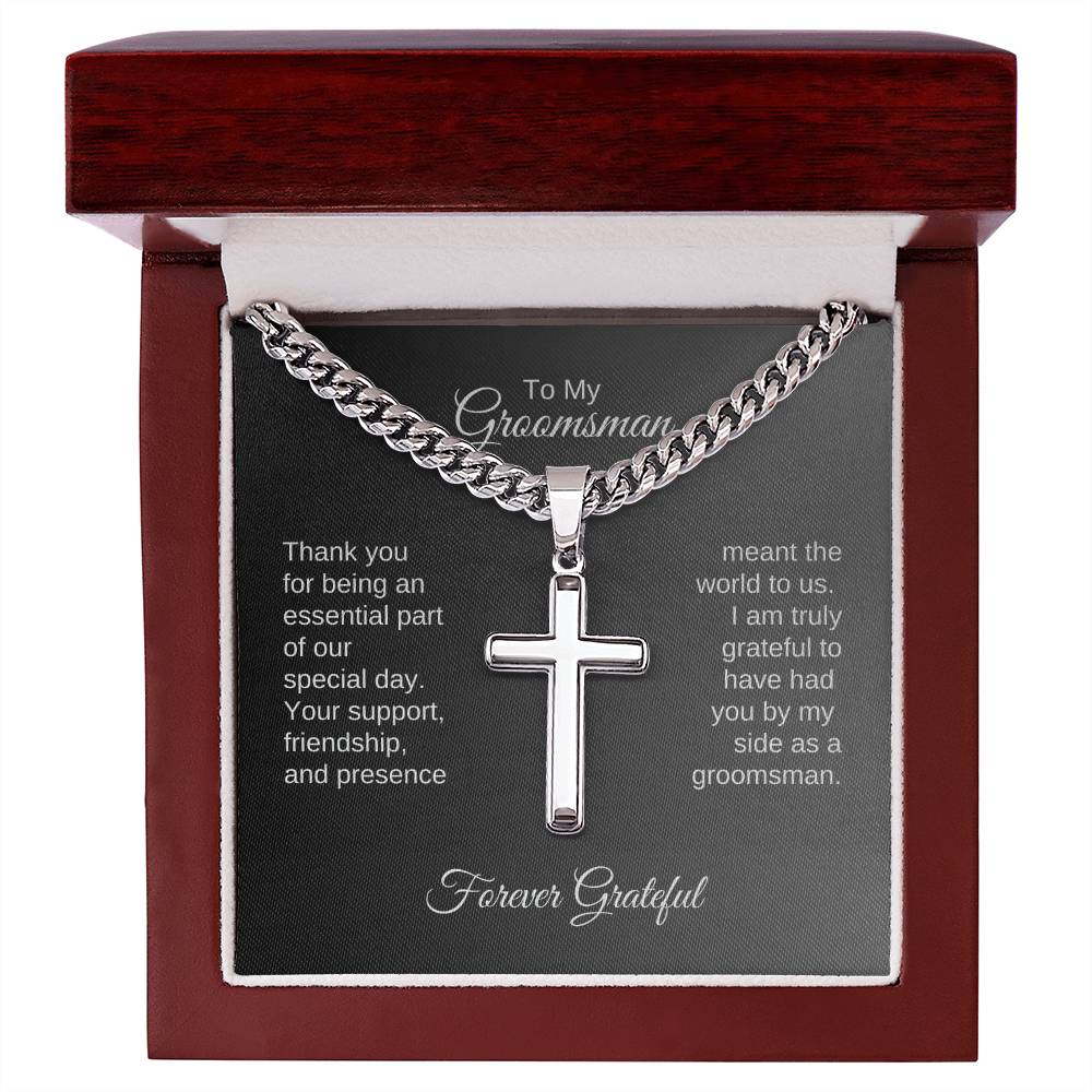 Groomsmen Thank You Gifts, Presents for Best Man and Groomsmen, Engraved Cross Cuban Chain Necklace