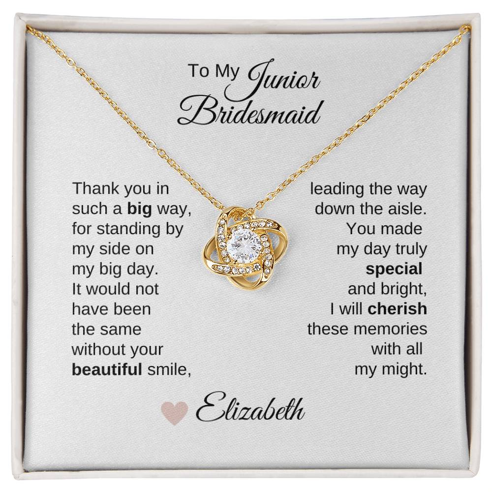 Junior Bridesmaid Gifts Wedding Bridal Party Gifts Gold Knot Necklace - MKT Custom Jewelry