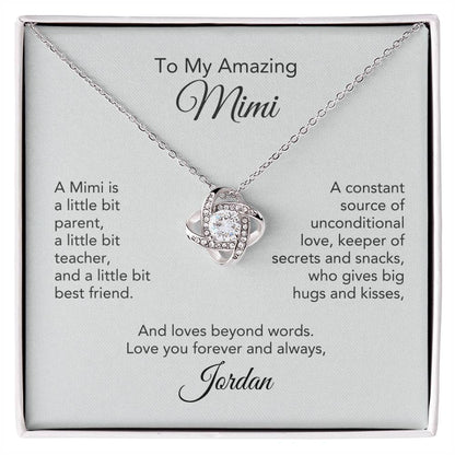 To My Amazing Mimi Gift Gold Knot Necklace Personalized Gift for Mimi