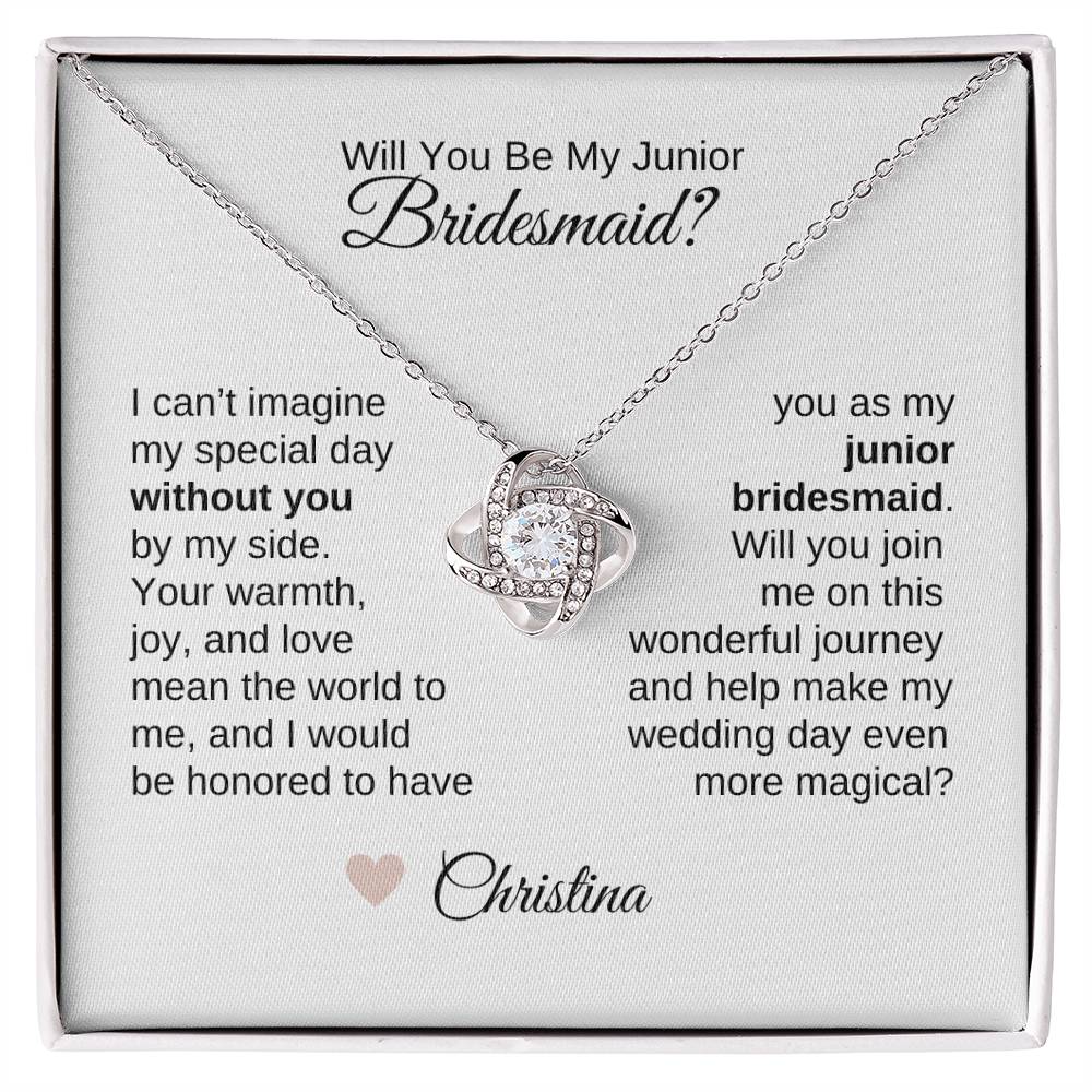 Junior Bridesmaid Proposal Gift, Love Knot Necklace, Jr Bridesmaid Gift