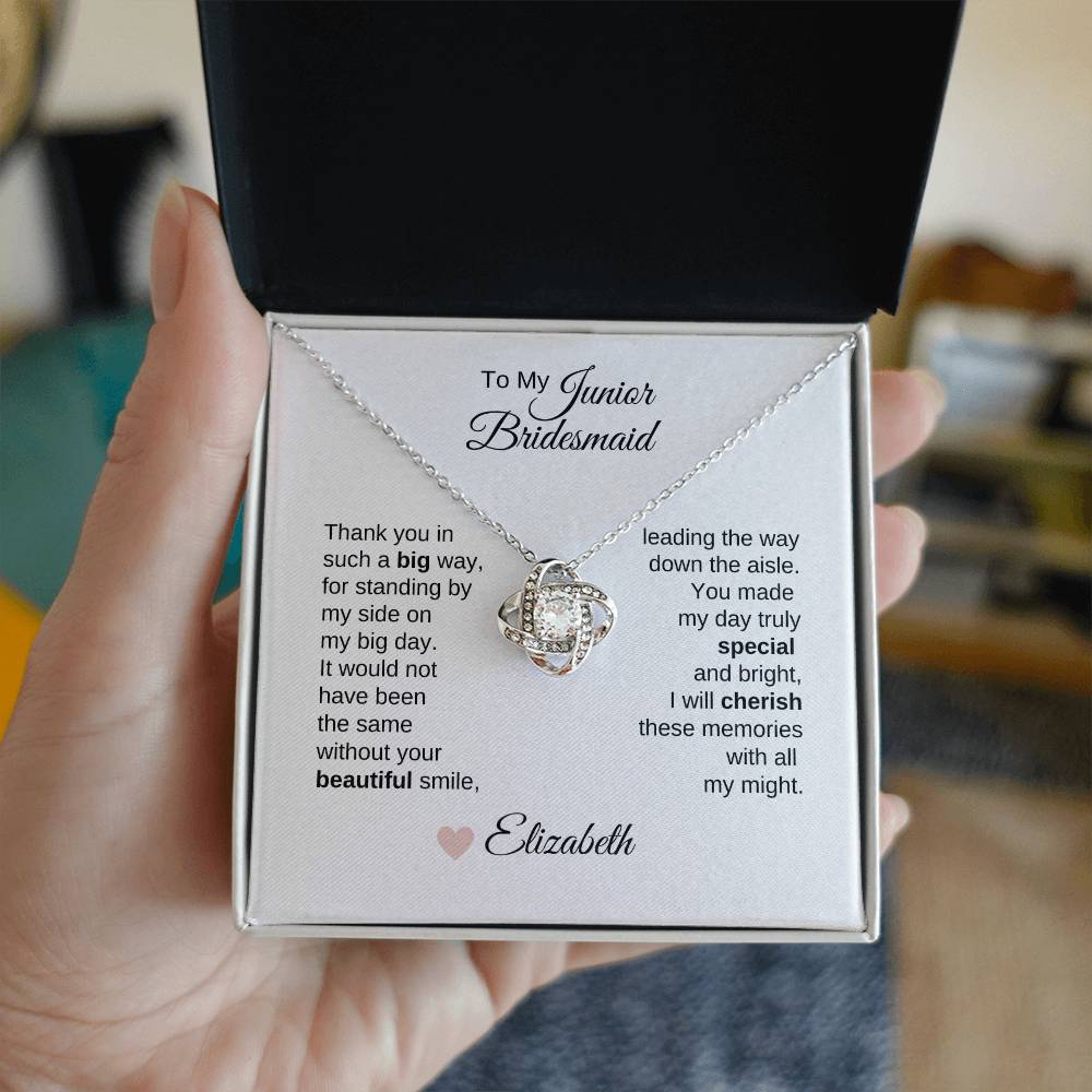 Junior Bridesmaid Gifts Wedding Bridal Party Gifts Gold Knot Necklace - MKT Custom Jewelry