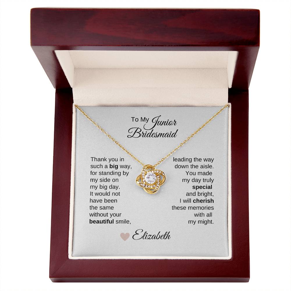 Junior Bridesmaid Gifts Wedding Bridal Party Gifts Gold Knot Necklace - MKT Custom Jewelry