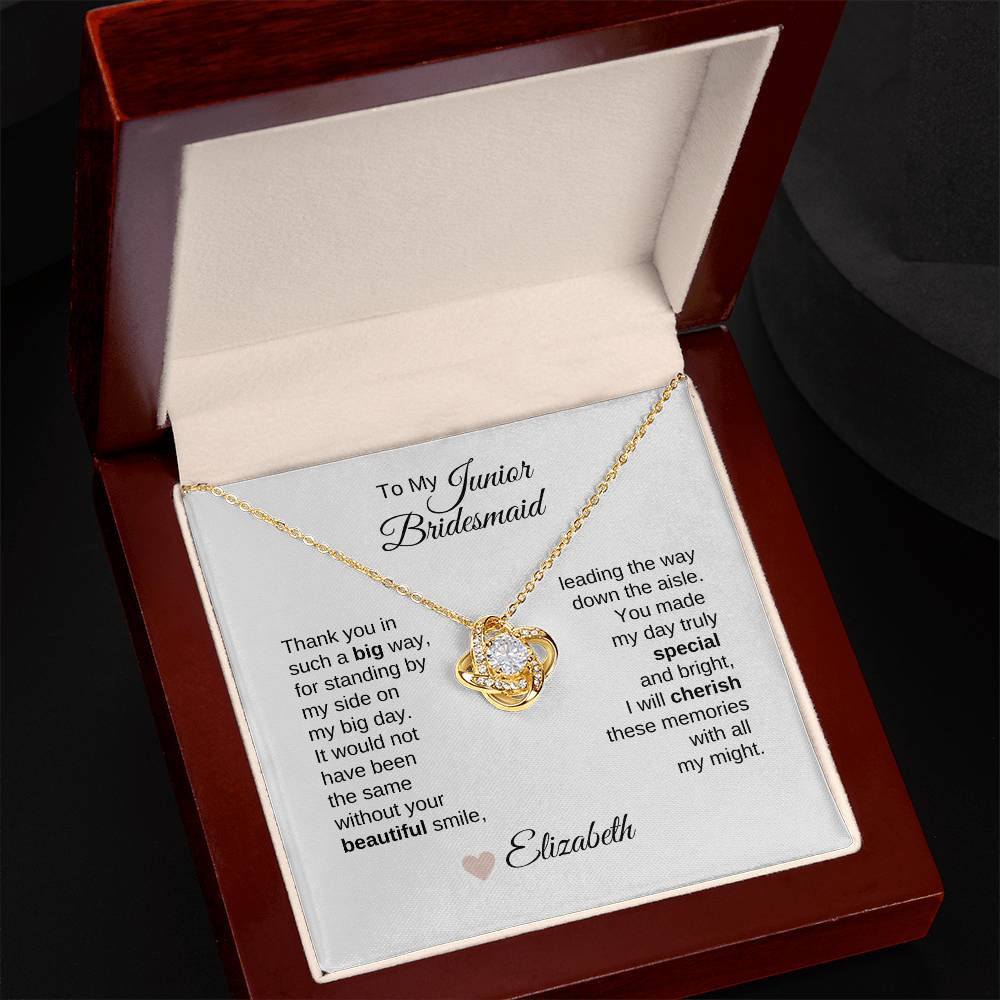 Junior Bridesmaid Gifts Wedding Bridal Party Gifts Gold Knot Necklace - MKT Custom Jewelry