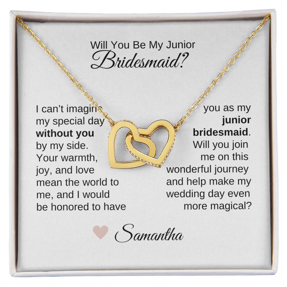 Junior Bridesmaid Proposal Gift, Interlocking Hearts Necklace, Jr Bridesmaid Gift