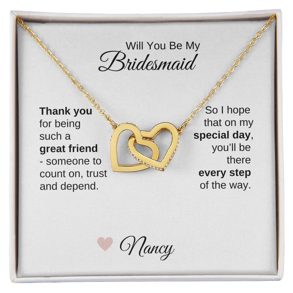 Will You Be My Bridesmaid Proposal Gift Gold Interlocking Hearts Necklace