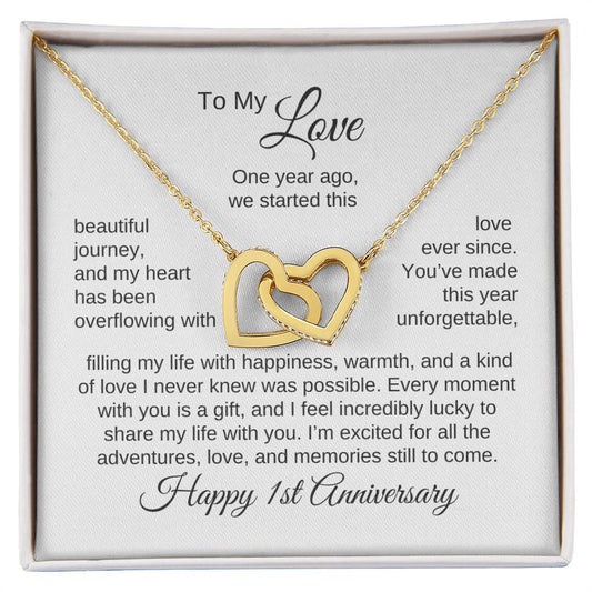 One Year Anniversary Gift for Her One Year Anniversary, Interlocking Hearts