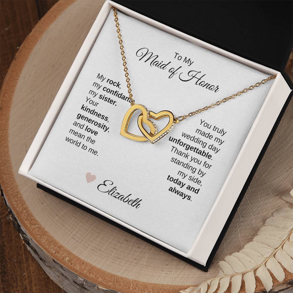 Maid of Honor Wedding Day Gifts Bridal Party Gifts Interlocking Hearts Necklace