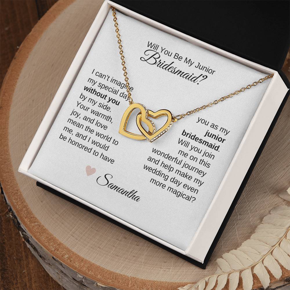 Junior Bridesmaid Proposal Gift, Interlocking Hearts Necklace, Jr Bridesmaid Gift