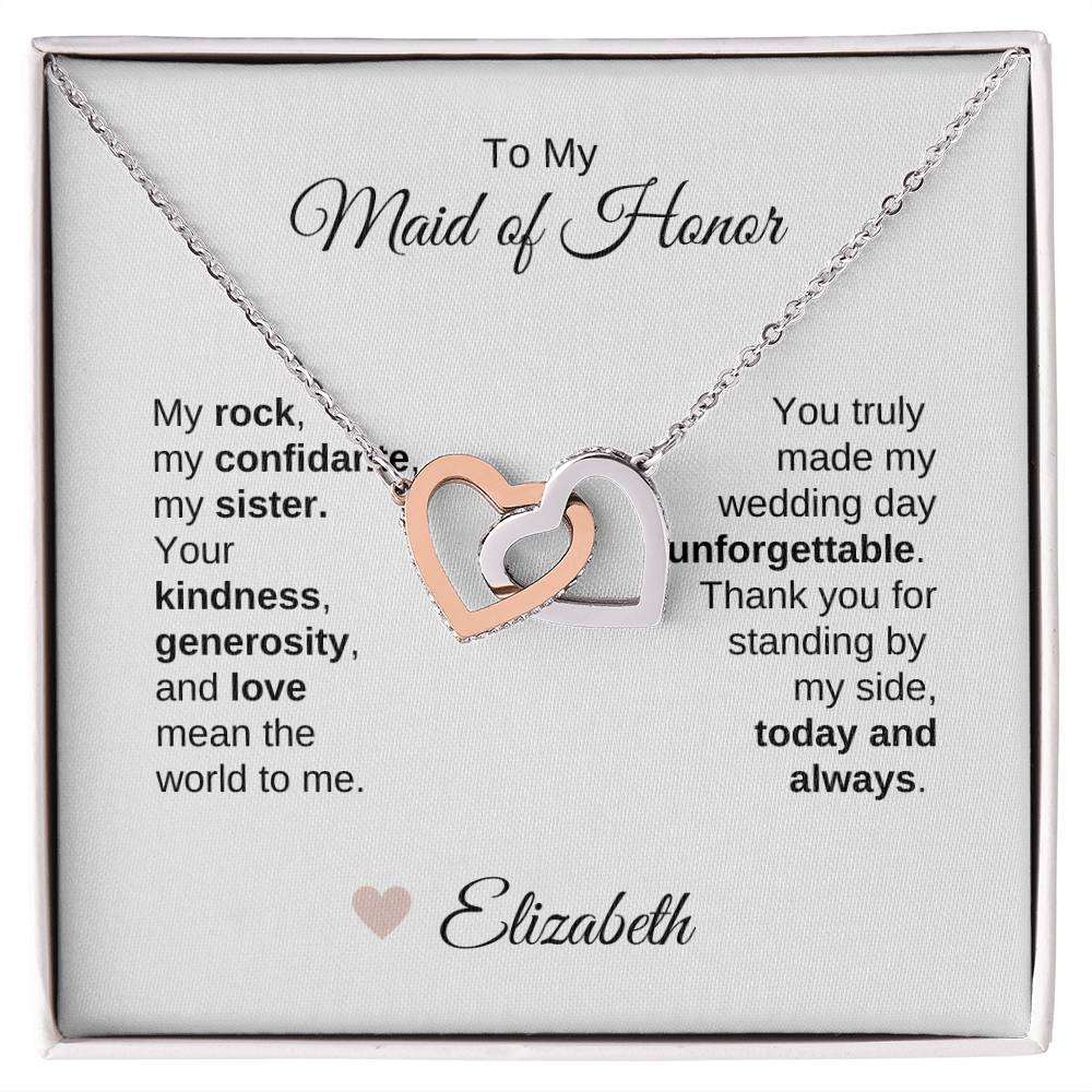 Maid of Honor Wedding Day Gifts Bridal Party Gifts Interlocking Hearts Necklace