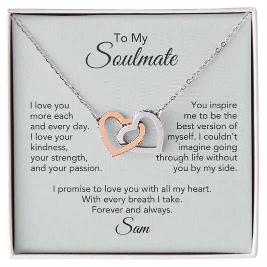 Soulmate Gift for Her Hearts Necklace Girlfriend Gift Necklace for Wife Personalized Card