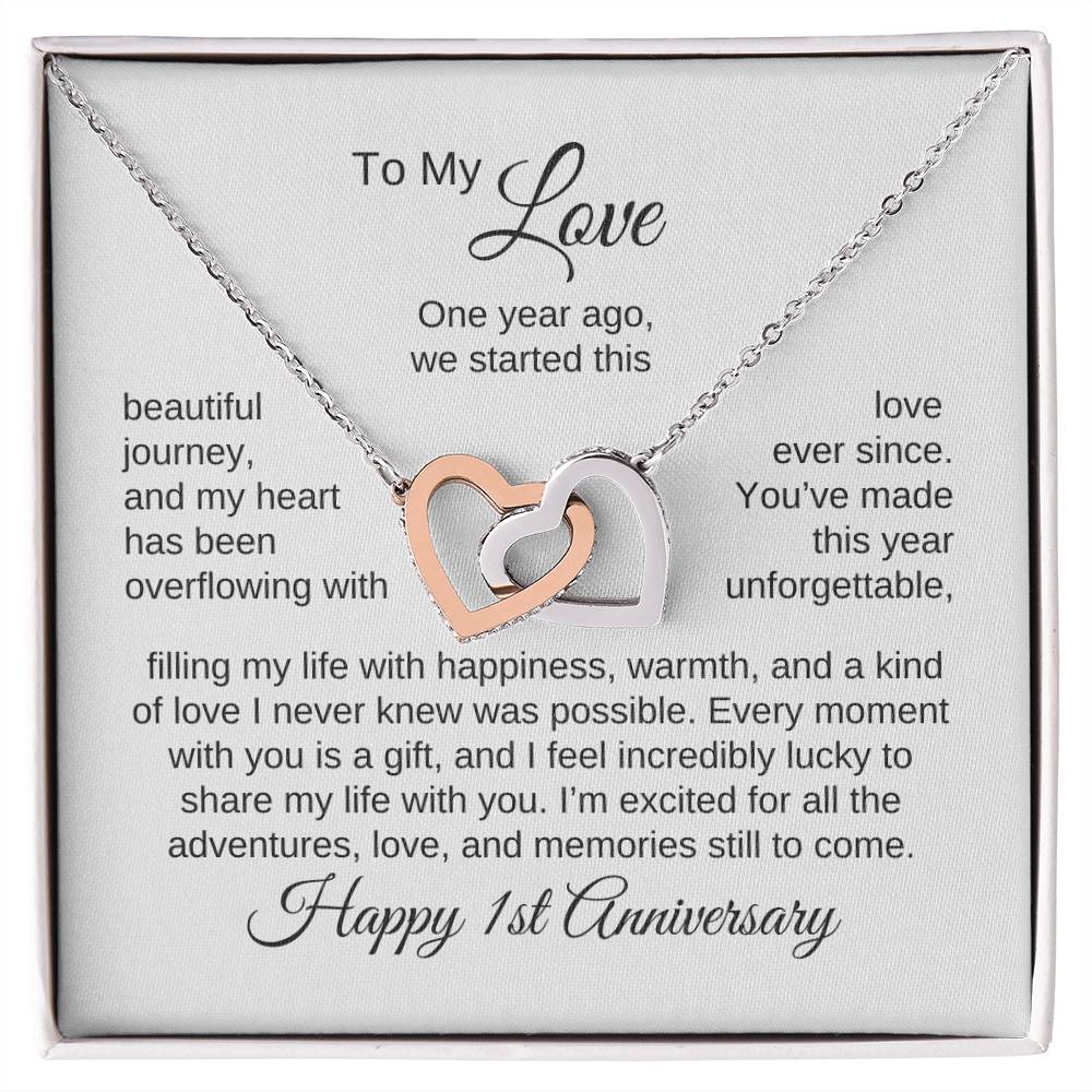 One Year Anniversary Gift for Her One Year Anniversary, Interlocking Hearts