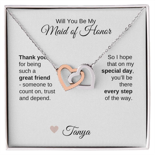 Will You Be My Maid of Honor Proposal Gift Interlocking Hearts Necklace