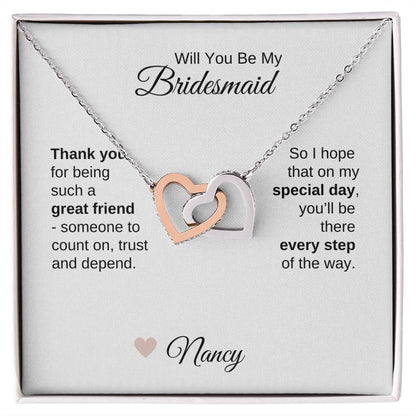 Will You Be My Bridesmaid Proposal Gift Gold Interlocking Hearts Necklace