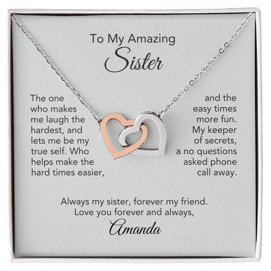 Sister Gift Interlocking Hearts Necklace for Sister Birthday Gift Sister Christmas Gift