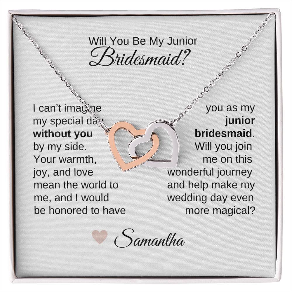 Junior Bridesmaid Proposal Gift, Interlocking Hearts Necklace, Jr Bridesmaid Gift