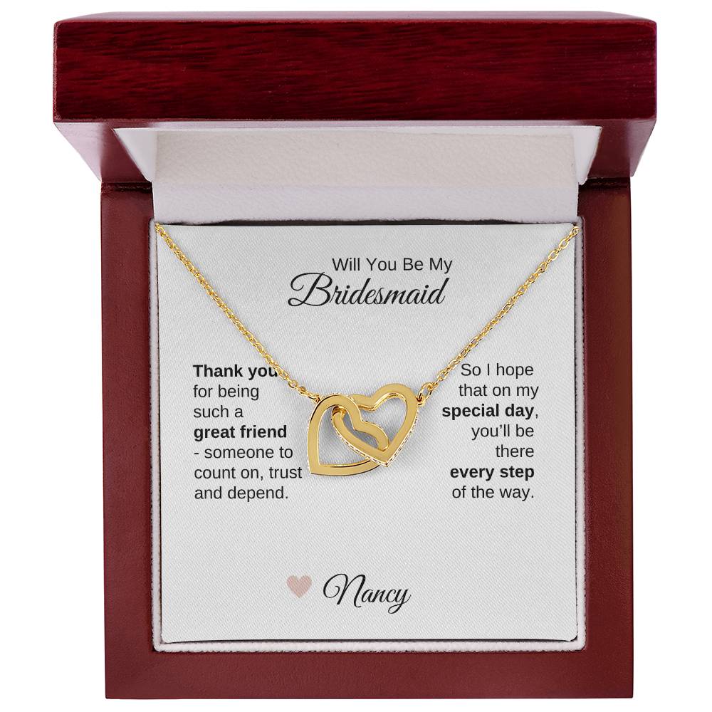 Will You Be My Bridesmaid Proposal Gift Gold Interlocking Hearts Necklace