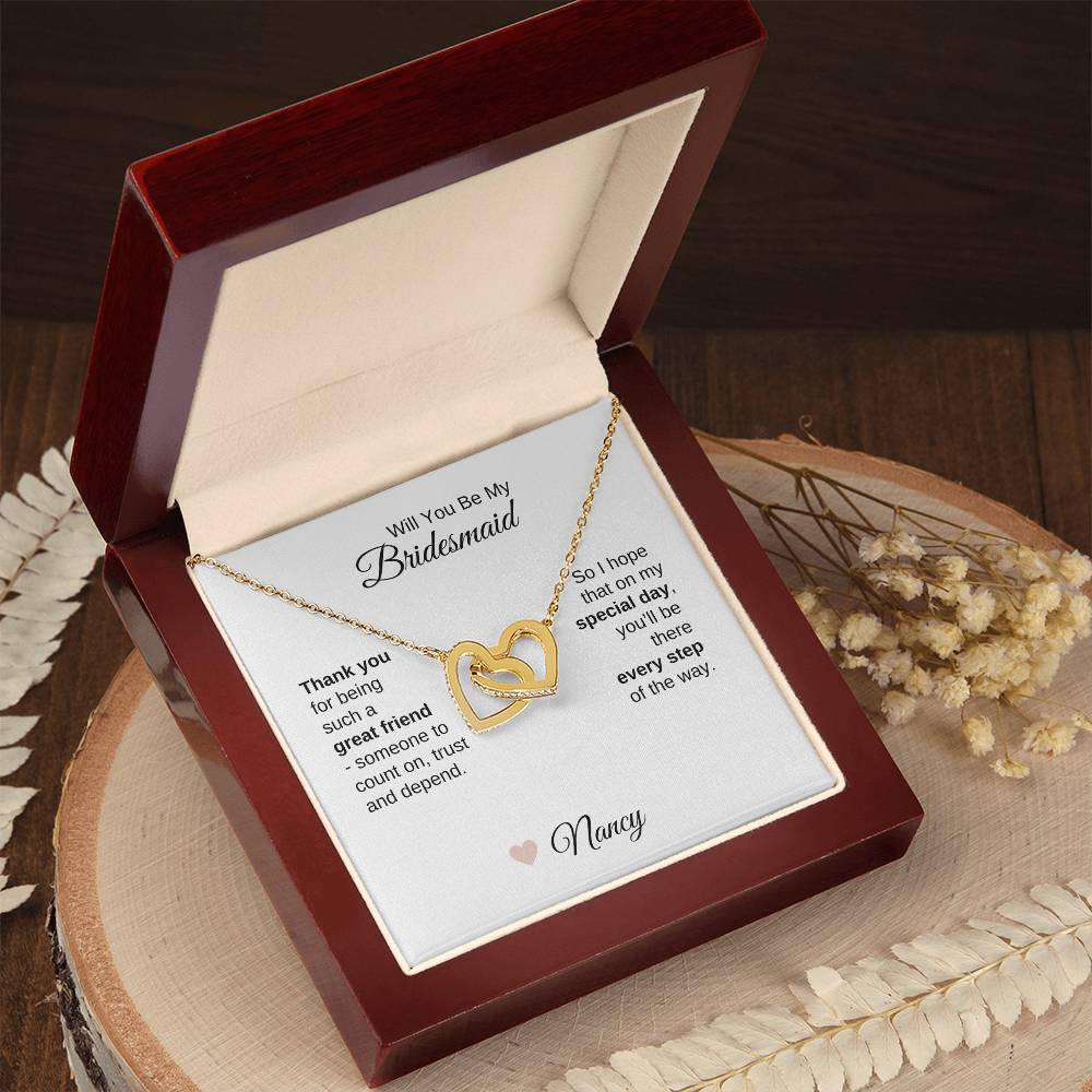 Will You Be My Bridesmaid Proposal Gift Gold Interlocking Hearts Necklace