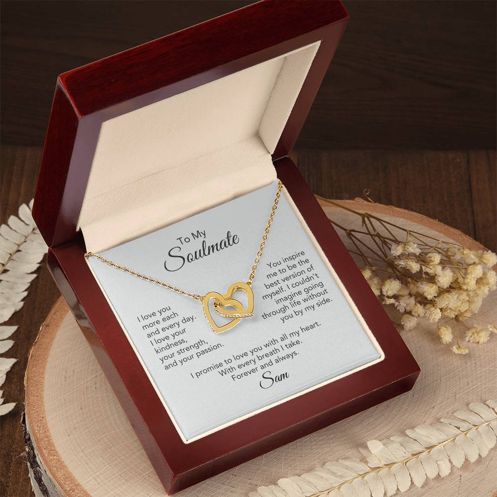 Soulmate Gift for Her Hearts Necklace Girlfriend Gift Necklace for Wife Personalized Card