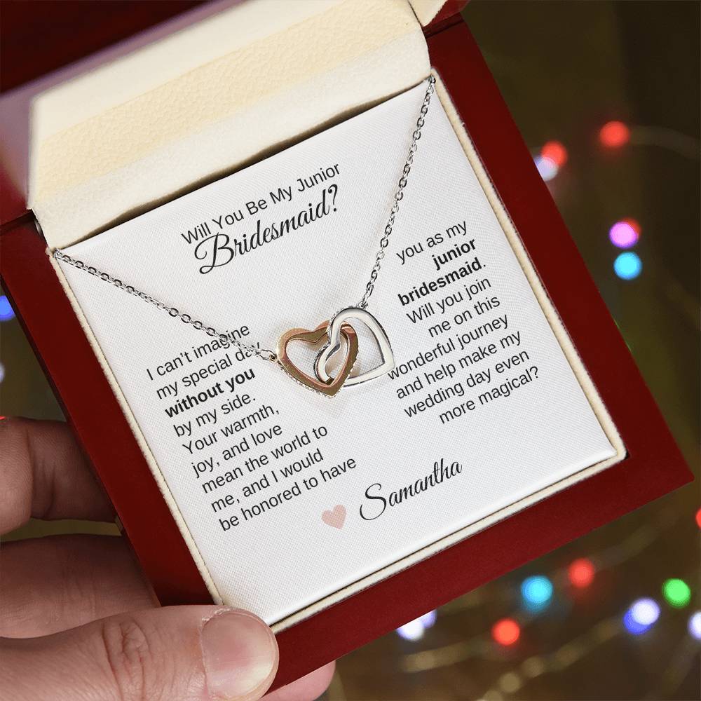 Junior Bridesmaid Proposal Gift, Interlocking Hearts Necklace, Jr Bridesmaid Gift